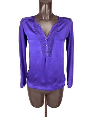 GERARD DAREL Cotton Silk Front Pintuck Henley Minimalist Purple Blouse Sz S